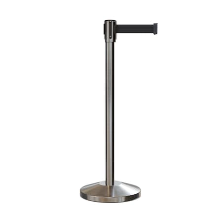 Retractable Belt Barrier Stanchion, 2 Sat.Steel Post  7.5'Black Belt